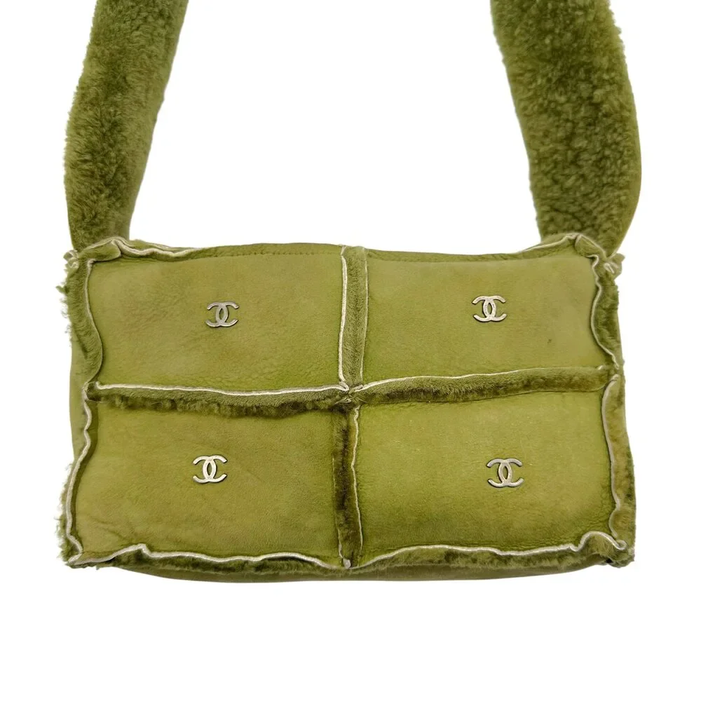 CHANEL green shearling